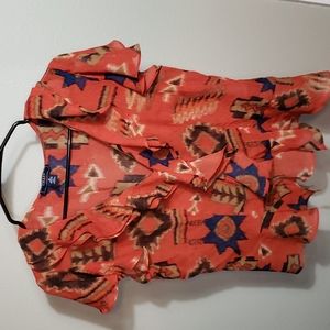 CHAPS DENIM Orange Southwest Sleeveless Ruffle Front Blouse Size S